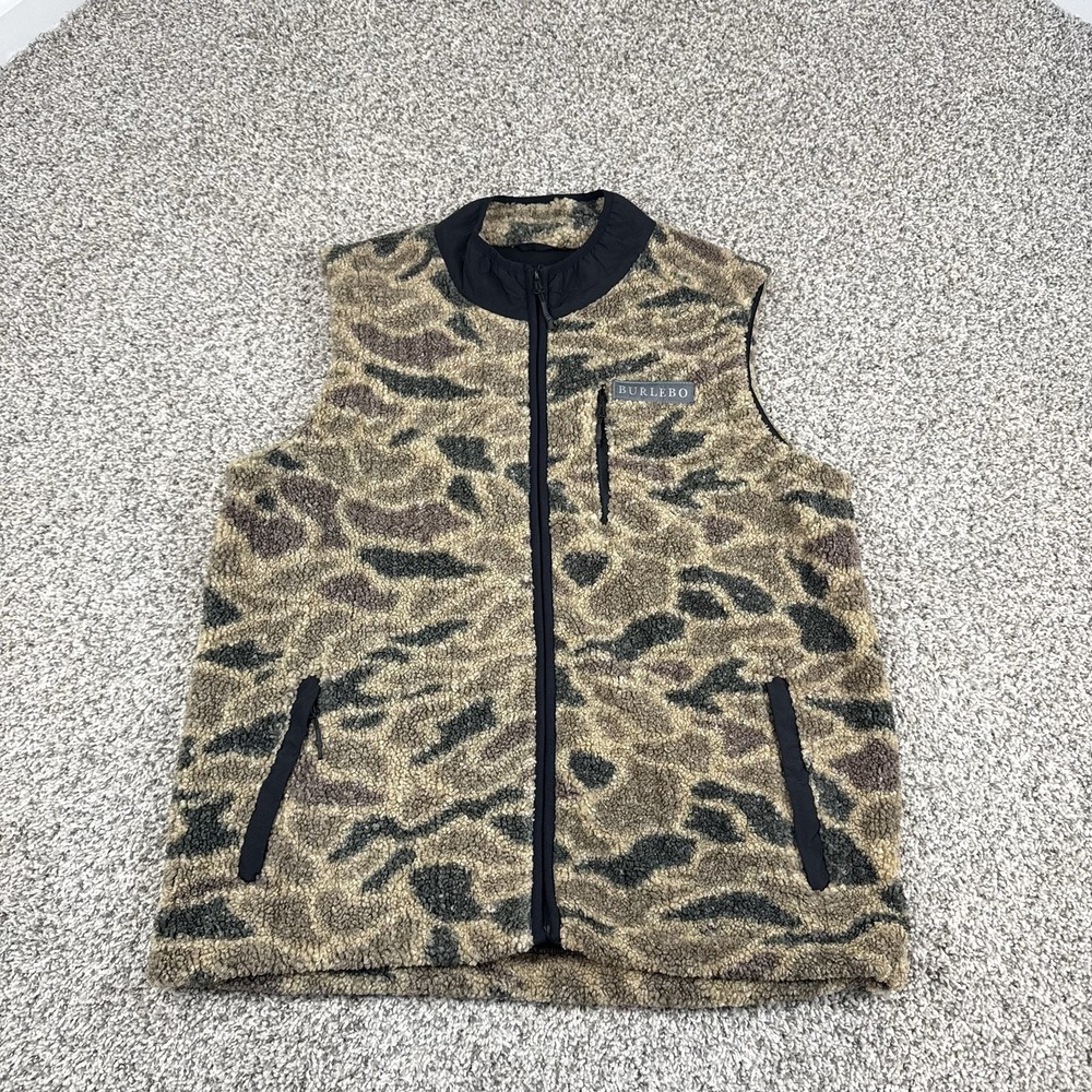 Burlebo Sherpa Camo Vest Mens Large Fleece Full Zip Rocky Mountain Hunting Soft